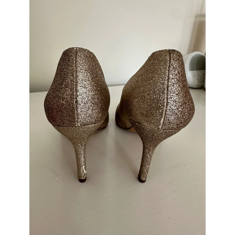 Vince Camuto Womens Champagne Gold Glitter Round Toe Stiletto Pumps Size 7.5M